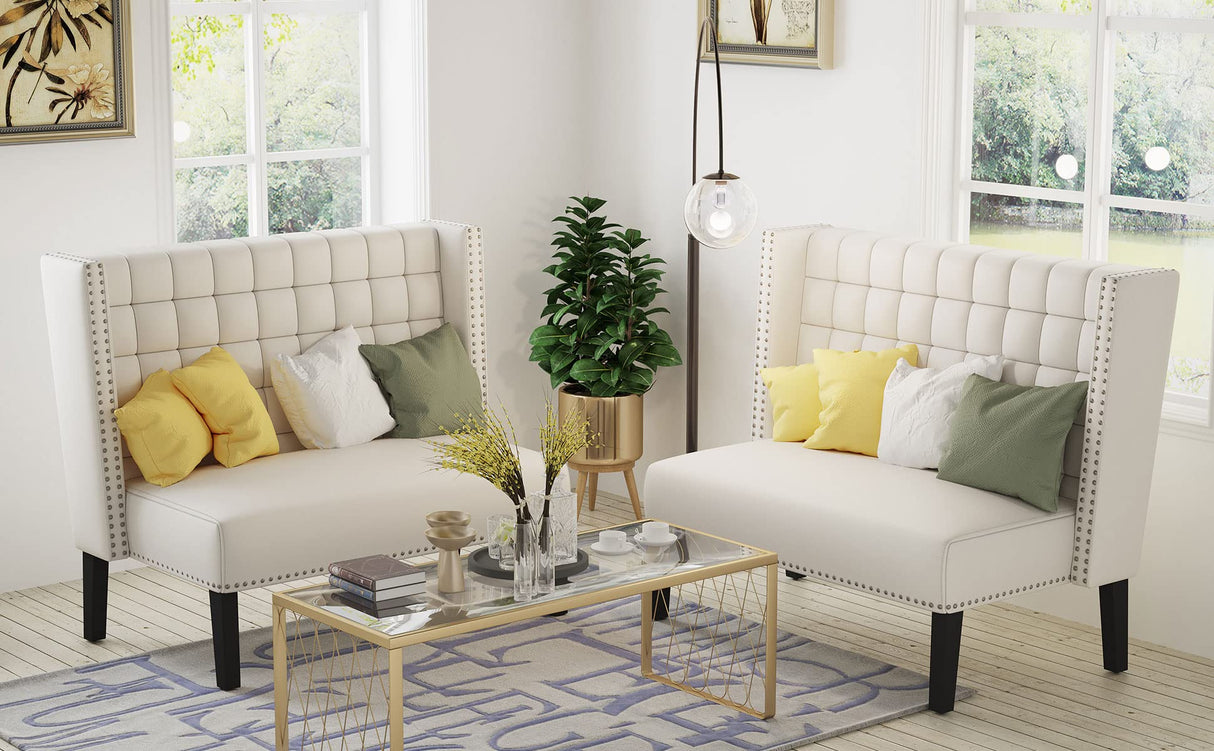 Andeworld Modern Loveseat Settee Bench Sofa Couch, Upholstered Banquette Dining Bench with Back for Dining Living Room Hallway or Entryway Seating,White Andeworld