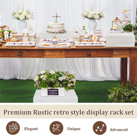 Roowest Set of 4 Wood Display Risers Rustic Cupcake Stand Rustic Wood Cake Stands Wooden Stackable Display Box for Dessert Wedding Birthday Christmas Village Party Decoration(Vintage White) Roowest