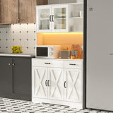 Iavyga 71" Kitchen Pantry Cabinet: Hutch Cabinet with Glass Doors, Pantry Cabinets with Drawers, Adjustable Shelves, LED Light & Power Outlets for Kitchen, Living Room, Dining Room Iavyga