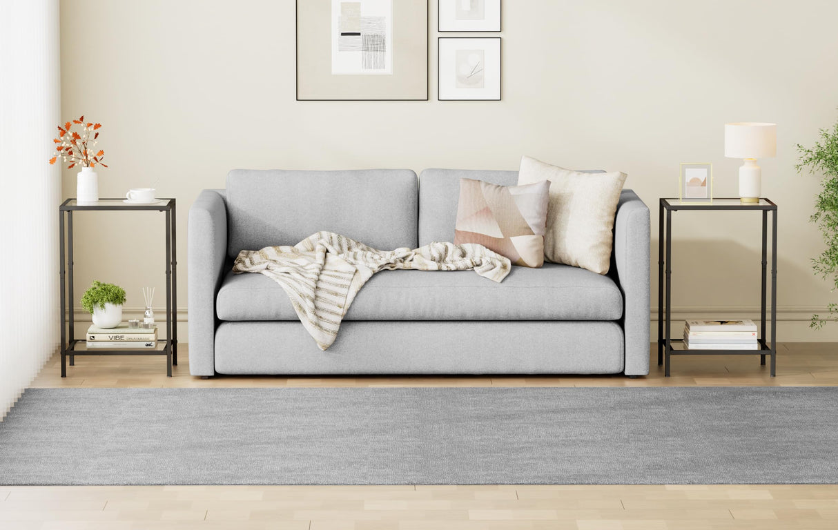 HOMSHO Side Tables Set of 2, End Tables with Tempered Glass, 2-Tier Nightstands with Storage Shelves, Slim Sofa Tables for Living Room, Bedroom, Modern Style, 11.8" D x 15" W, Black HOMSHO