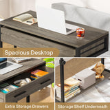 Tribesigns Portable Desk with Drawers, Mobile Laptop Desk with Wheels, Couch Desk Sofa Side Table Bed Desk, Small Standing Desk for Home Office (Retro Grey) Tribesigns