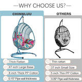 CHINNLUU Oversized Hanging Egg Chair Outdoor Wicker Swing Chair with Stand Rain Cover UV Resistant Cushion 400lbs Capacity for Patio, Garden and Balcony CHINNLUU