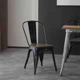 Nazhura Metal Dining Chair Farmhouse Tolix Style for Kitchen Dining Room Café Restaurant Bistro Patio, 18 Inch, Stackable, Waterproof Indoor/Outdoor (Sets of 4) (Black with Wood Padding) Nazhura