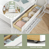 Giantex Wood Twin Bed with 2 Storage Drawers, Solid Wood Platform Bed with Headboard, Wooden Slats Support Mattress Foundation, No Spring Needed, Twin Bed Frame for Kids, Teens, Adults, White Giantex