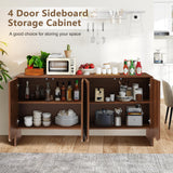 ORRD Sideboard Buffet Cabinet, Accent Storage Cabinet with 4 Doors, Farmhouse Wood Cabinet with Adjustable Shelves and Wave Panel for Living Room, Dining Room, Entry - Walnut ORRD