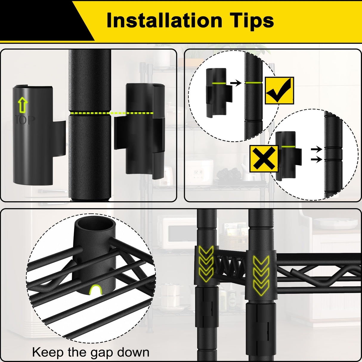 GIOTORENT 5-Wire Garage Shelving Storage Shelves, Metal Shelf Organizer 1750Lbs Capacity, Kitchen Storage Adjustable Shelf for Laundry Bathroom Pantry Closet, Black 36.2''L x 14''W x 72.3''H GIOTORENT