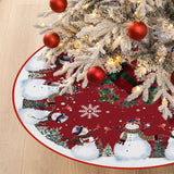 EKOREST Snowman Christmas Tree Skirt 48 Inches, Red Backgrond Snowflake Pencil Tree Skirt, Winter Xmas Tree Mat Decorations for Home Party Holiday Decorations EKOREST