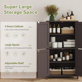 Nuturelly Bathroom Floor Storage Cabinet, Freestanding Pantry Cabinets with 4 Doors & 3 Adjustable Heights, Bathroom Organizers and Storage with Waterproof Board & Metal Handles for Kitchen, Brown Nuturelly