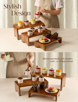 Tidita Acacia Wood Risers Display Stands Set of 3 - Wooden 3 Tier Cupcake Stand - 3 Tiered Riser for Vendors - Decorative Display Risers for Food Desserts Stand, Perfume, Funko POP at Party Wedding Tidita