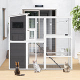 YODOLLA Wooden Cat House,Large Space Cat Cage,Large Outdoor/Indoor Catio Enclosures,Wooden Cat House Weatherproof with Multi Platforms, Indoor Interoperability,Jump Platform Grey YODOLLA