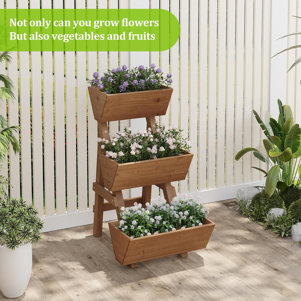 Dawnyard 3-Tiers Wooden Raised Garden Bed Tiered Planter Box Vertical Garden Planter Wood Plant Stand for Patio, Balcony, Freestanding. (Brown S) Dawnyard