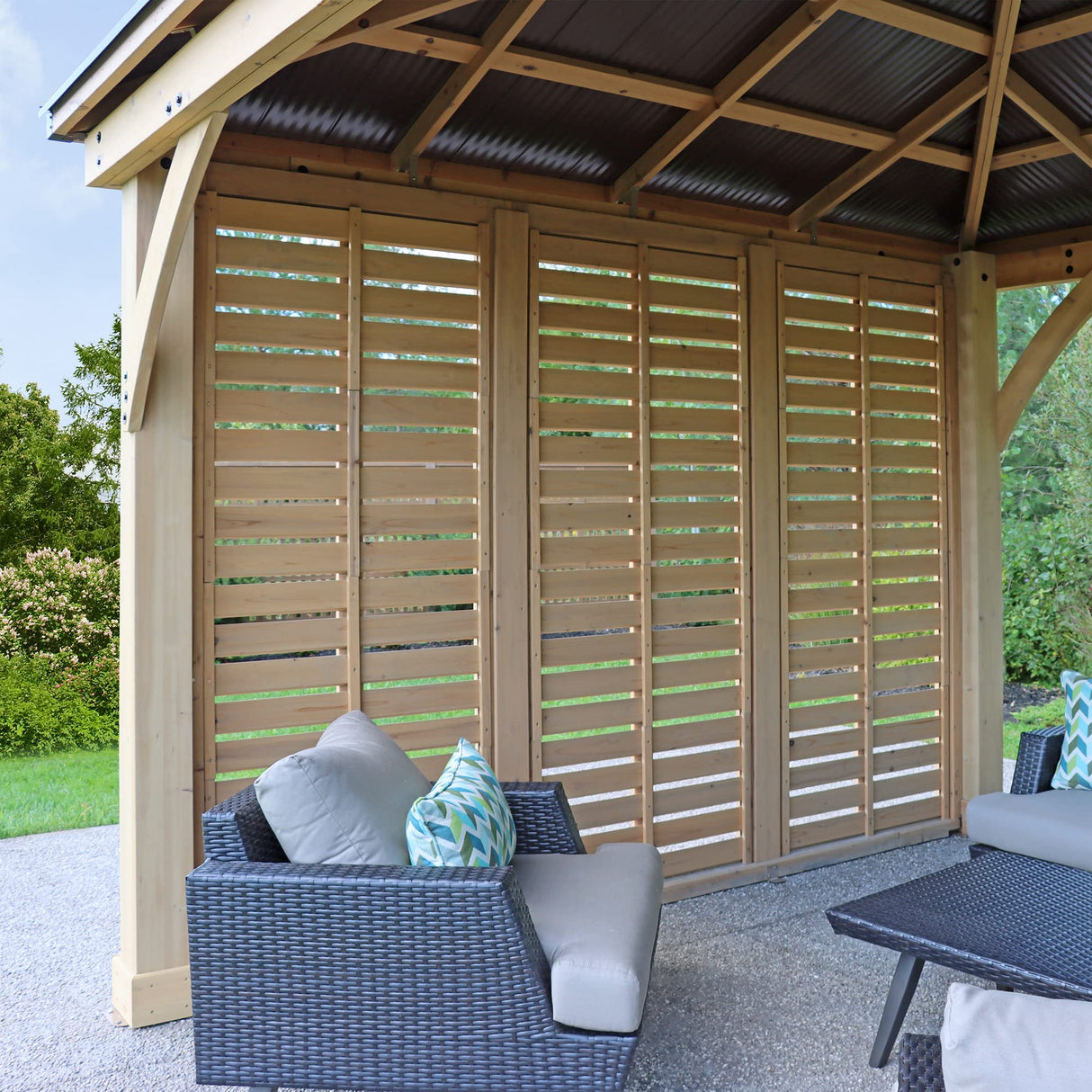 Yardistry 10' Meridian Wooden Privacy Wall, Fits One Side of 10' Meridian Gazebos, Cedar Yardistry