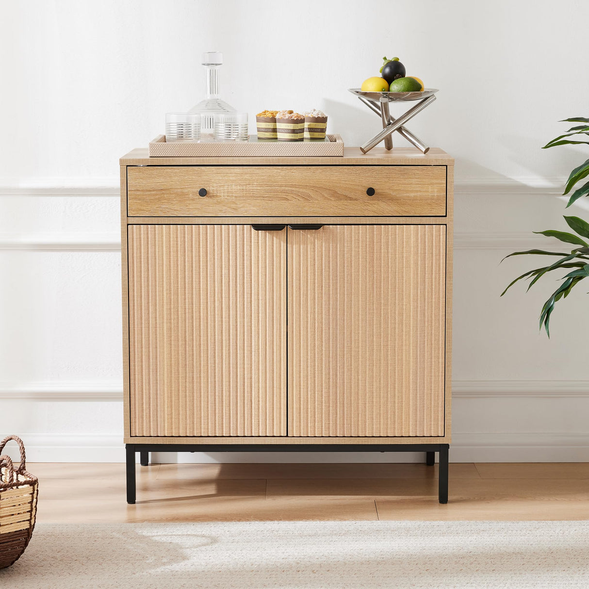 Mericonia Sideboard Buffet Cabinet with Drawer, Farmhouse Coffee Bar Station Table, Kitchen Storage with Doors and Adjustable Shelves, Modern Wood Cupboard for Dining Room, Livingroom, Entryway Mericonia