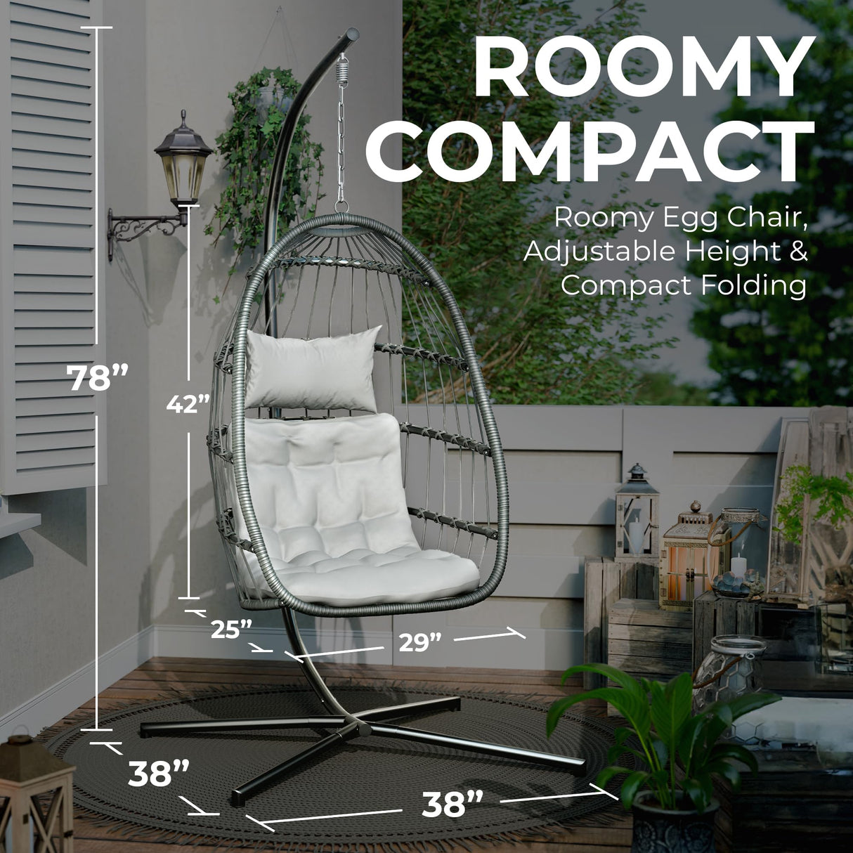 Econohome Hanging Egg Chair with Stand - Indoor/Outdoor Swing Hammock Chair with Plush, Washable Cushions, 350LBS Capacity, Ideal for Relaxation in Bedrooms, Balconies, Gardens, and Patios EconoHome