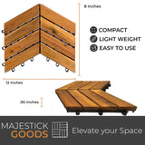 Interlocking Deck Tiles Herringbone - Snap Together Wood Flooring | 12 x 12 Acacia Hardwood Outdoor Flooring for Patio | Click Floor Decking Tile (8, Herringbone) Majestick Goods