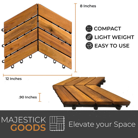 Interlocking Deck Tiles Herringbone - Snap Together Wood Flooring | 12 x 12 Acacia Hardwood Outdoor Flooring for Patio | Click Floor Decking Tile (8, Herringbone) Majestick Goods
