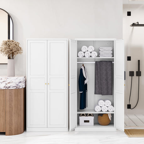 Letaya Wardrobe Armoire Closet,72" H Metal Storage Cabinet with Adjustable Shelves and Hanging Rod,Bedroom Armoire Cabinet Clothes Organizer (White) Letaya
