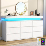 chartustriable 9 Drawer Dresser for Bedroom, White Dresser with LED Lights, Modern Chest of Drawers for Closet, 63" Wide Drawers Organizer Cabinet for Living Room, Entryway, Hallway, White chartustriable