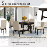Harper & Bright Designs Round Kitchen Dining Table Set for 4, 5 Piece Farmhouse Wood Round Extendable Dining Table & 4 Upholstered Dining Chairs, Espresso (ST000074AAP-MZJ) Harper & Bright Designs