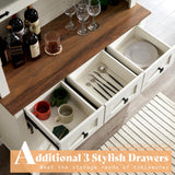 AMERLIFE Coffee Bar Cabinet with Sliding Barn Door, 72" Farmhouse Kitchen Sideboard, Buffet Storage Table, 3 Drawers, LED Lights, Tall Hutch Home Bar for Dining Room, White AMERLIFE