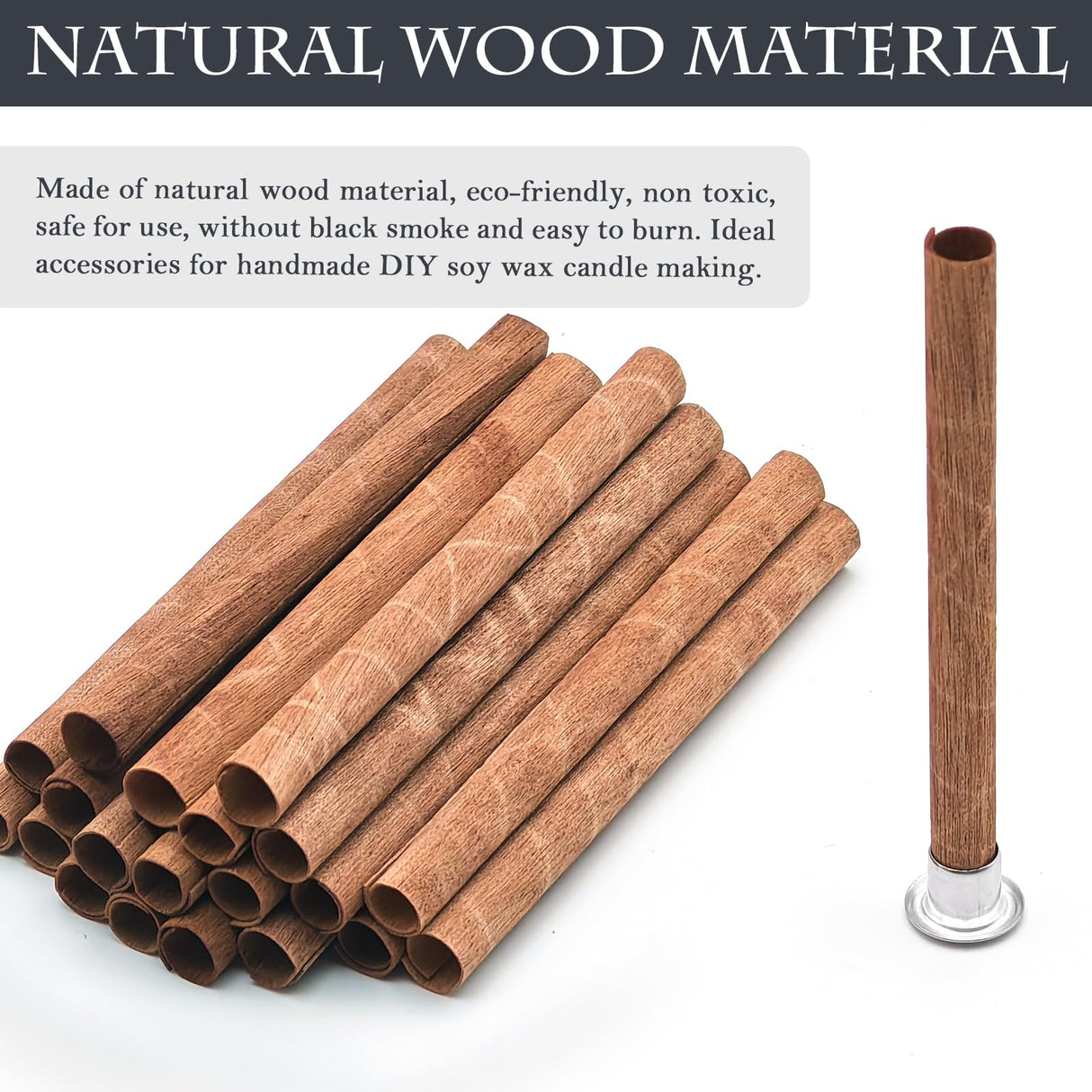 SWIGRANCE 20 Set Wood Spiral Candle Wicks 4x0.32inch / 100x8mm, Wood Wick Tube with Iron Stands for Candle Making, Natural Round Wooden Wick Core Handmade Candles Supplies SWIGRANCE