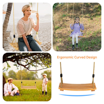 Wooden Tree Swings Tree Swing for Adults Children Kid's Wood Swing Seat with Adjustable Rope 220lbs Load Wooden Swing Set for Indoor Outdoor - WoodArtSupply