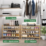kiplant Long Shoe Rack, 4-Tier Bamboo Wood Shoe Rack, Stackable Shoe Rack for Closet, Entryway & Hallway kiplant