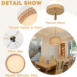 18" Rattan Farmhouse Chandeliers for Dining Room,3-Light Hand-Woven Rattan Chandelier,Farbic Shade Boho Chandelier Pendant Light fixture Drum Chandelier Hanging Lights for Bedroom Kitchen Island AyshwillDec