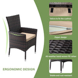 ALAULM 10 Piece Patio Dining Set All-Weather Wicker Outdoor Patio Furniture Set w/Tempered Glass Tabletop, Removable Cushions and Umbrella Hole for Patio, Backyard, Garden, Poolside (Brown) ALAULM