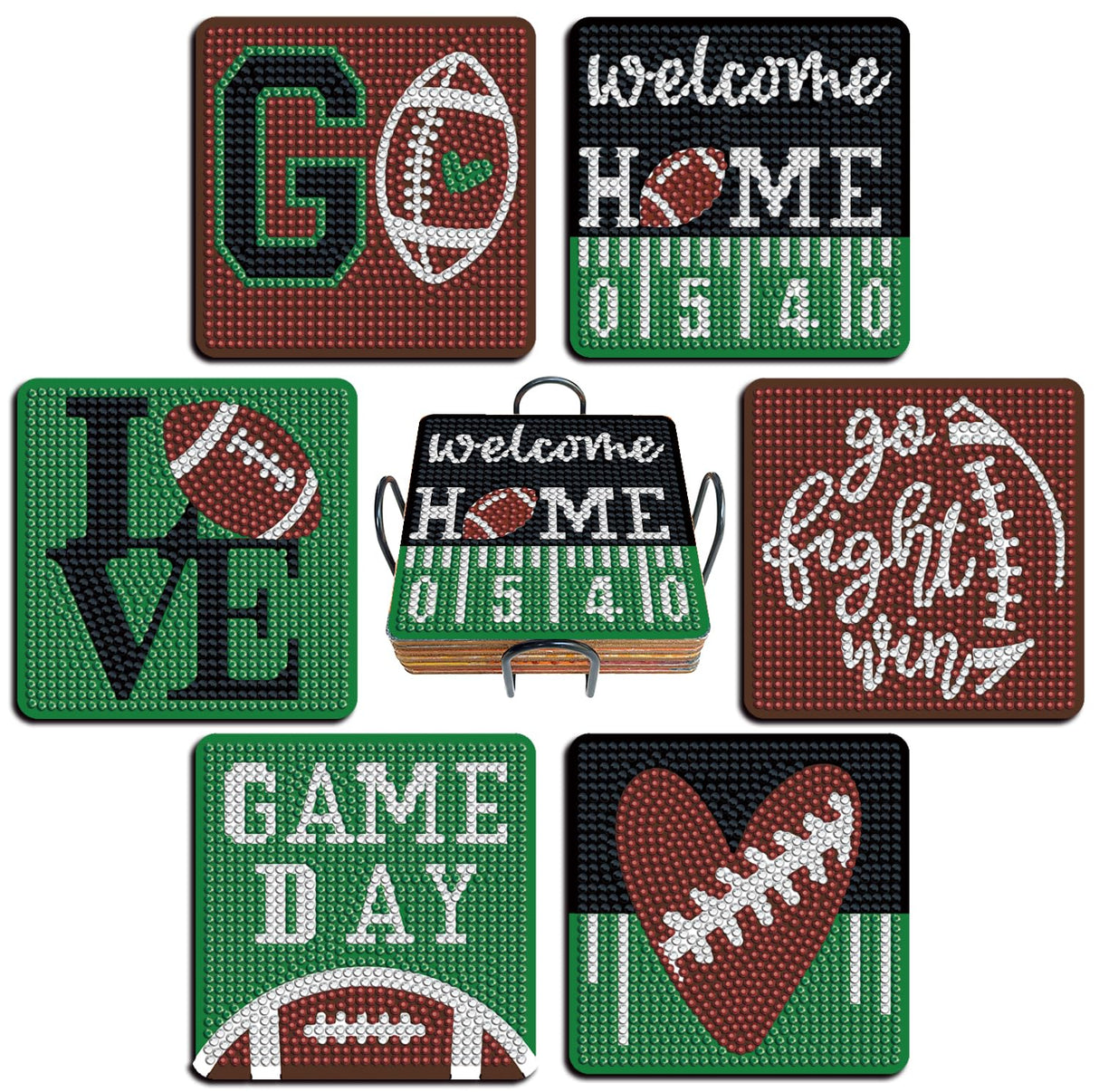 Nilyzit 6pcs DIY Football Diamond Painting Coasters Kits for Adults Small Western Diamond Art Kits for Beginners Football Coasters Paint-by-Number Kits Crystal Art Nilyzit