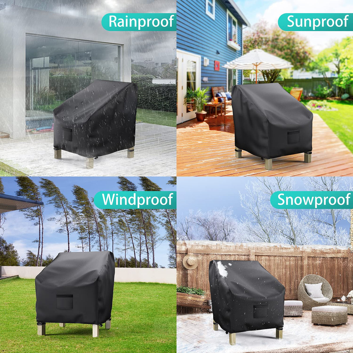 BROSYDA Patio Chair Covers for Outdoor Furniture Waterproof 2 Pack, Lawn Chair Covers 600D Heavy Duty Oxford Cloth, Large Covers for Lounge Lawn Deep Seat Black 38" W x 31" D x 29" H BROSYDA
