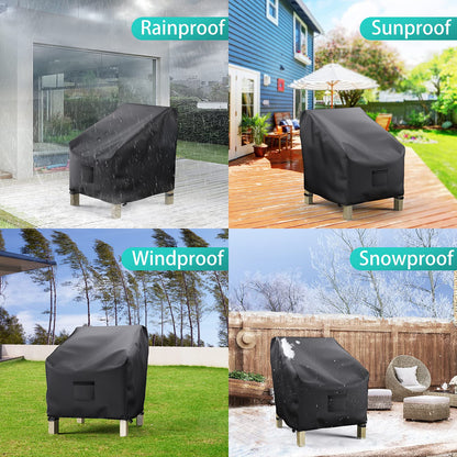 BROSYDA Patio Chair Covers for Outdoor Furniture Waterproof 2 Pack, Lawn Chair Covers 600D Heavy Duty Oxford Cloth, Large Covers for Lounge Lawn Deep Seat Black 38" W x 31" D x 29" H - WoodArtSupply