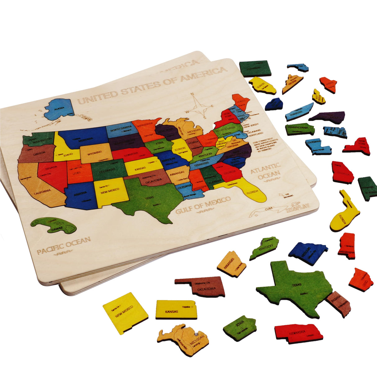USA Map Wooden Jigsaw Puzzle for Kids | 44 Puzzle Pieces | Learning & Educational Toy Gift for Boys & Girls Ages 3 Years and Above Ekoplay