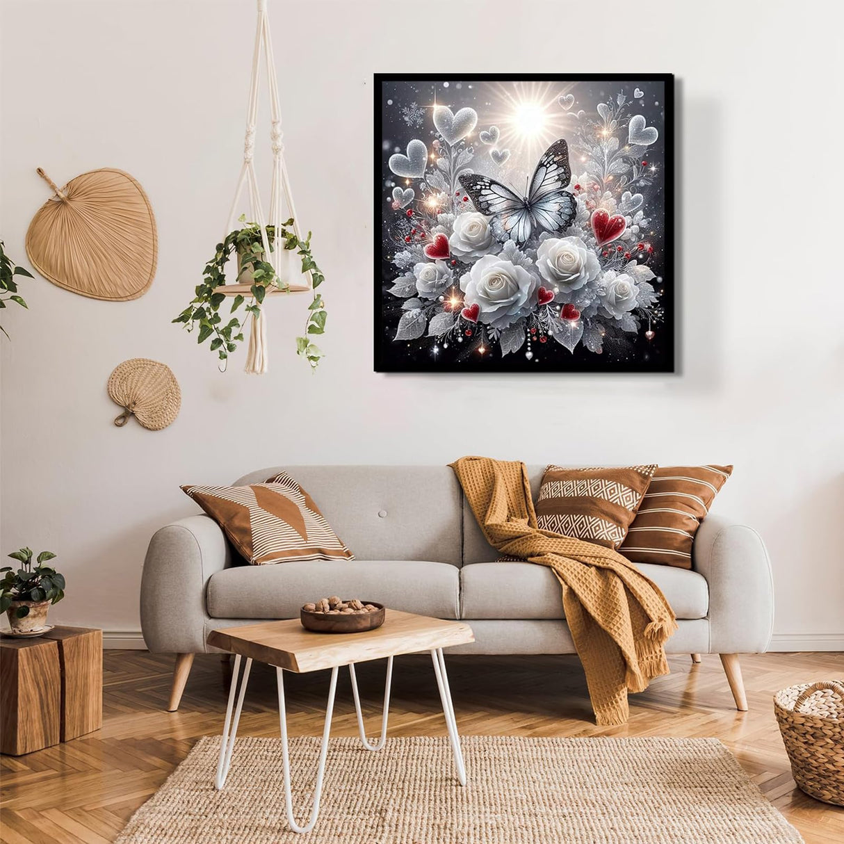 Gearock Butterfly Diamond Art Kits for Adults, 5D DIY White Rose Heart Beginners Diamond Painting Kits for Room Bedroom Living Room Bathroom Wall Decor 12x12 Inch Gearock