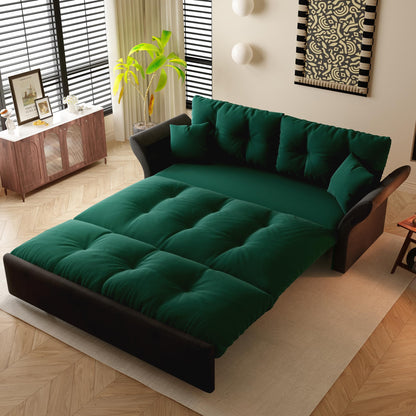 GNIXUU 74.8” Queen Pull Out Sofa Bed, Luxury Velvet Convertible Sleeper Sofa Couch with Side Storage, Comfy Cloud Futon Bed Pull Out Couch for Living Room, Apartment, Small Space(Green)