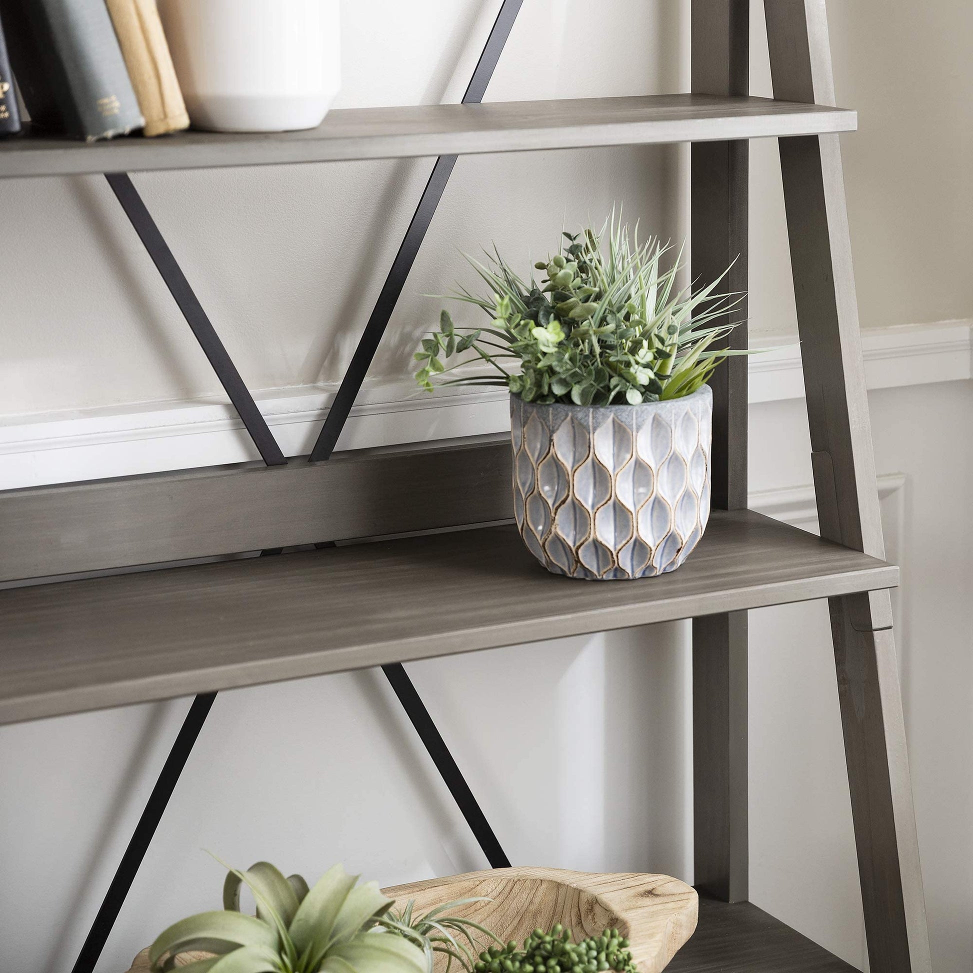 Modern Farmhouse Grey Wood Bookcase by Walker Edison - 4 Shelves for Home Office and Living Room Storage - WoodArtSupply