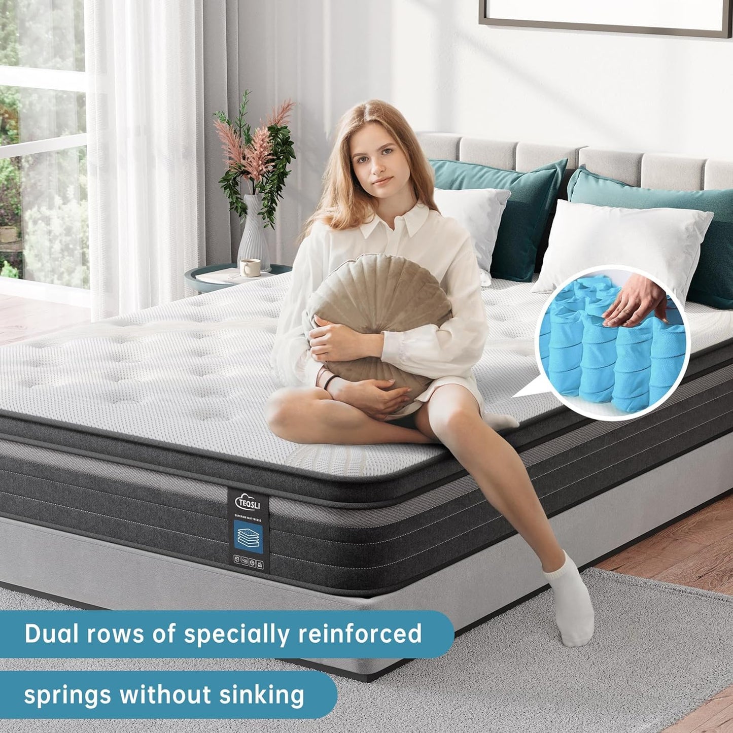 TeQsli Queen Mattress, 12 Inch Queen Mattress Hybrid, Gel Memory Foam with Queen Size Mattress in a Box & Individually Pocketed Springs for Pressure Relief