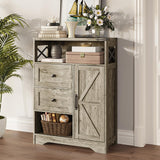 Fameill Farmhouse Storage Cabinet with 2 Drawers&Shelves,Freestanding Storage Cabinet with Doors&Open Storage,Floor Storage Cabinet for Living Room,Bathroom,Kitchen,Laundry,Light Rustic Oak Fameill