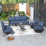 ALAULM Aluminum Patio Furniture Set with 2 Swivel Chairs 7-seat Metal Outdoor Furniture Patio Sectional Sofas Patio Conversation Set w/5.1" Cushions for Patio, Backyard, Poolside-Dark Blue ALAULM