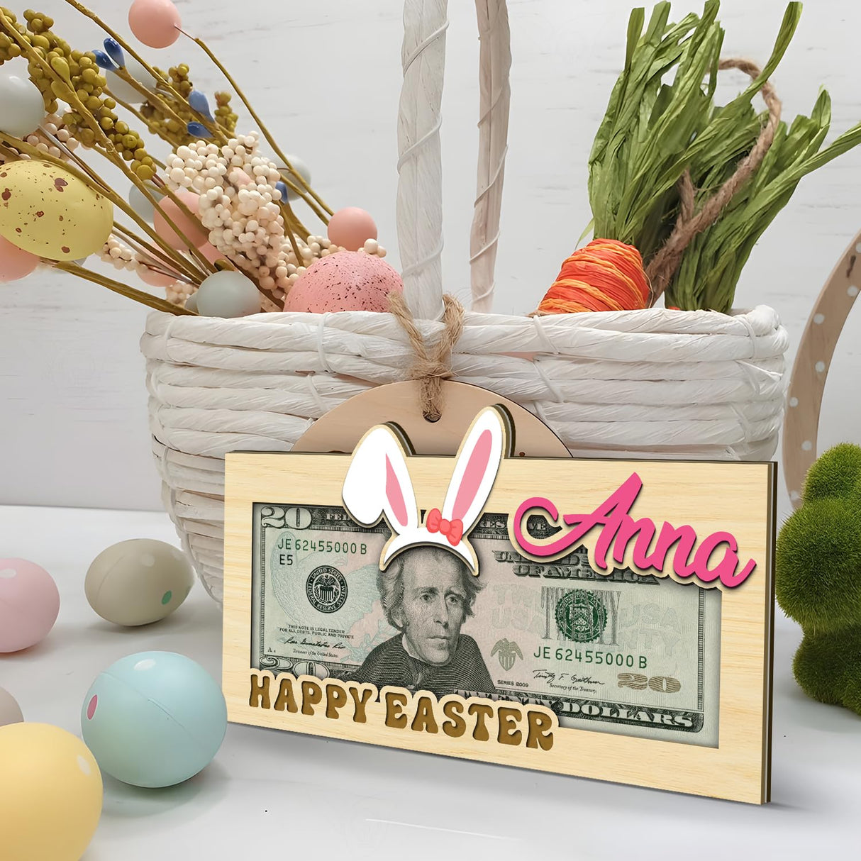 Easter Personalized Money Gift Holder - Custom Name Wooden Easter Gift Card Money Holder for Boys Girls, Hanging Easter Gift Card Holder Gifts V-DECORPARKS