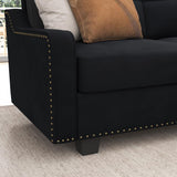 HONBAY Convertible Sectional Sofa L Shaped Couch for Small Apartment Reversible Sectional Couch for Living Room,Velvet Black HONBAY