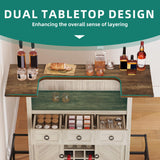 YITAHOME Home Bar Unit with LED Lights ＆ Drawer, Farmhouse Bar Cabinet with Glasses Holder and Wine Storage, Wine Bar Cabinet Set Mini Bar with Footrest for Living Room, Off White+Walnut Grain YITAHOME