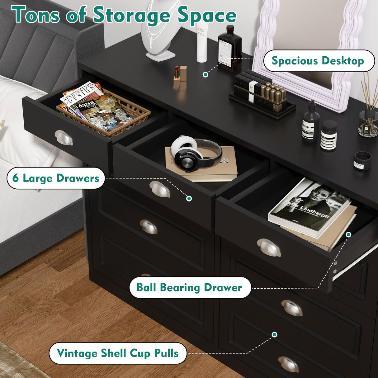 Shintenchi Dresser for Bedroom with 9 Drawers,Double Dresser & Chest of Drawers Wooden Organizer with Metal Handle, Storage TV Stand for Living Room Shintenchi