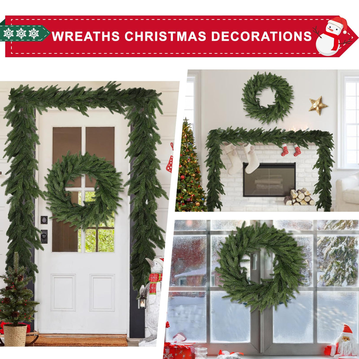 22 Inch Real Touch Christmas Wreath, Natural Droopy,Soft Bendable Winter Wreaths for Front Door, Christmas Wreath for Door, Thanksgiving Wreath, Christmas Greenery Christmas Decorations Outside LZNPA