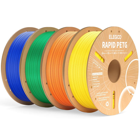 ELEGOO Rapid PETG Filament 1.75mm Bundle 4KG, High Speed 30-600mm/s 3D Printer Filament Accuracy +/- 0.02 mm, 1kg Cardboard Spool(2.2lbs) Fits for Most FDM 3D Printers(Blue,Green,Orange,Yellow) ELEGOO
