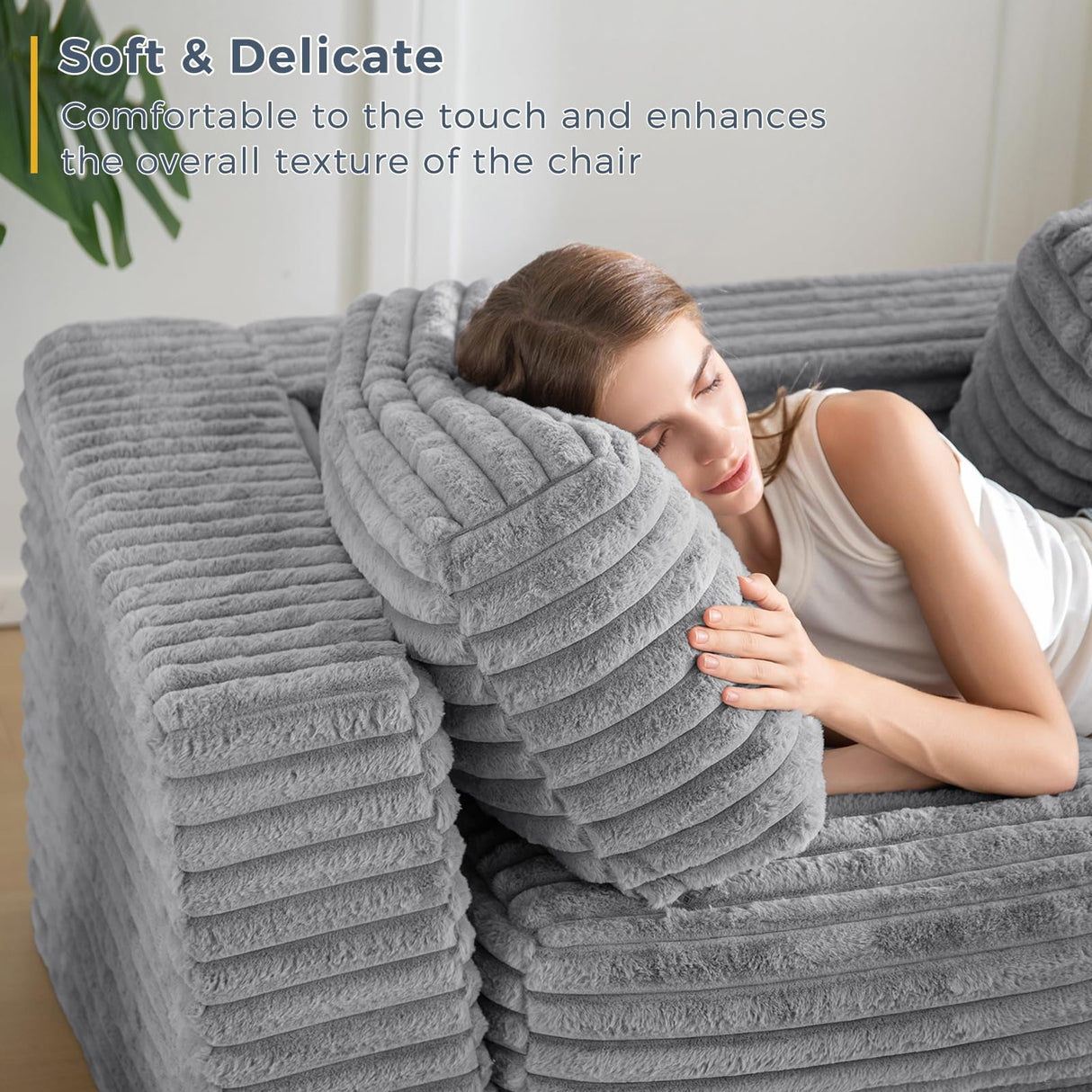 MAXYOYO Giant Bean Bag Chair for Adults, Upholstered Loveseat Floor Sofa with Pillows and Armrests, Large Bean Bag Sofa Plush Chair Bean Bag Couch for Bedroom Living Room, Grey MAXYOYO