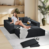 MJQFVM 132'' Oversized Cloud Couch, Upholstered Modular Sectional Sofa with 6 Pillows, Deep Seat Chenille Couches for Living Room, Free Combination, No Assembly Required (Black) MJQFVM