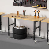 Granper 60" Adjustable Height Workbench, Solid Wood Work Table with Wheels and Power Outlet, 2000 LBS Load Capacity, Heavy-Duty Garage Workbench for Workshop, Office, Home Granper