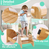 AMBIRD Wooden Step Stool, Two Step Stools Toddler 300 lbs Capacity with Safety Non-Slip Pads and Handles, Bamboo Step Stool for Bathroom, Kitchen Dual Height Step Stools for Kids (Natural) AMBIRD