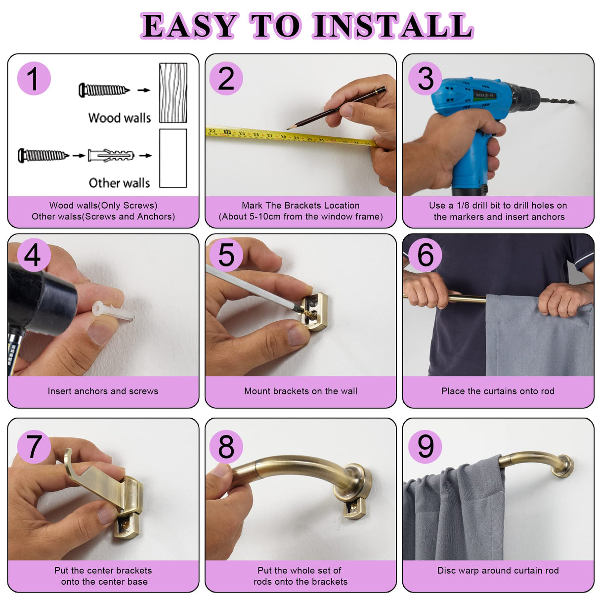 Antique Bronze Disc Curtain Rods, 84-144 Inches Window Curtain Rod,Adjustable Room Darkening Curtain Rod with Aluminum Finials and Brackets,Wrap Around Design Lwiiom